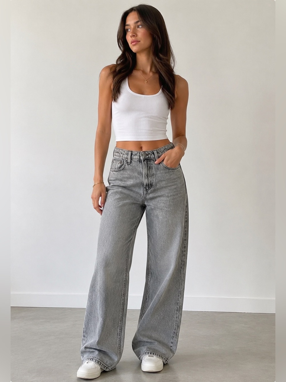 &Denim Gray Wide Leg Ultra High Waist Jeans Size 8
